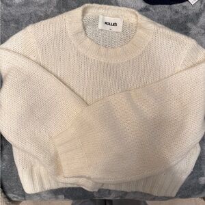 Rollas Cream Knit Cropped Sweater